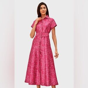 eShakti Floral Lace Print Dupioni Wide Belt Shirtdress Mother of the Bride